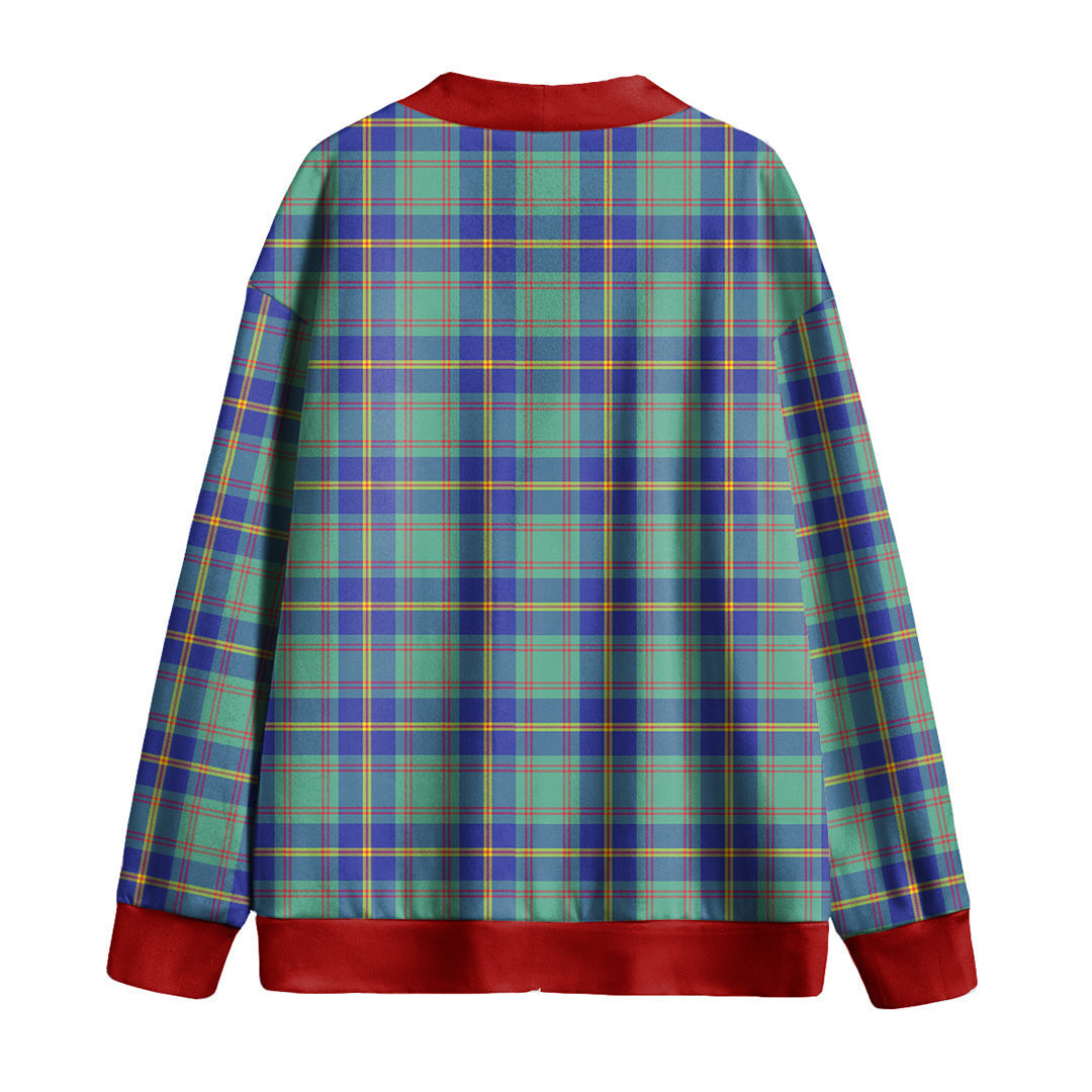 US Marine Tartan Plaid Knitted Fleece Cardigan