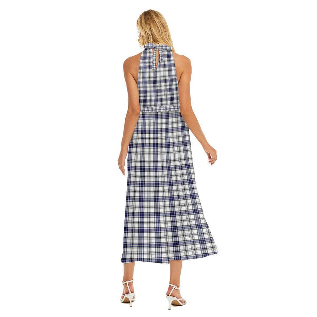 Hannay Modern Tartan Crest Wrap Hem Belted Halter Dress