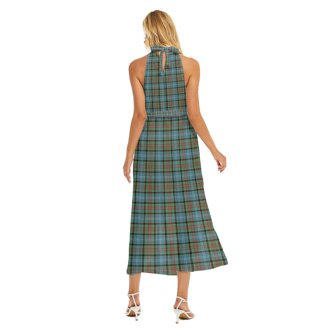 Paisley District Tartan Crest Wrap Hem Belted Halter Dress