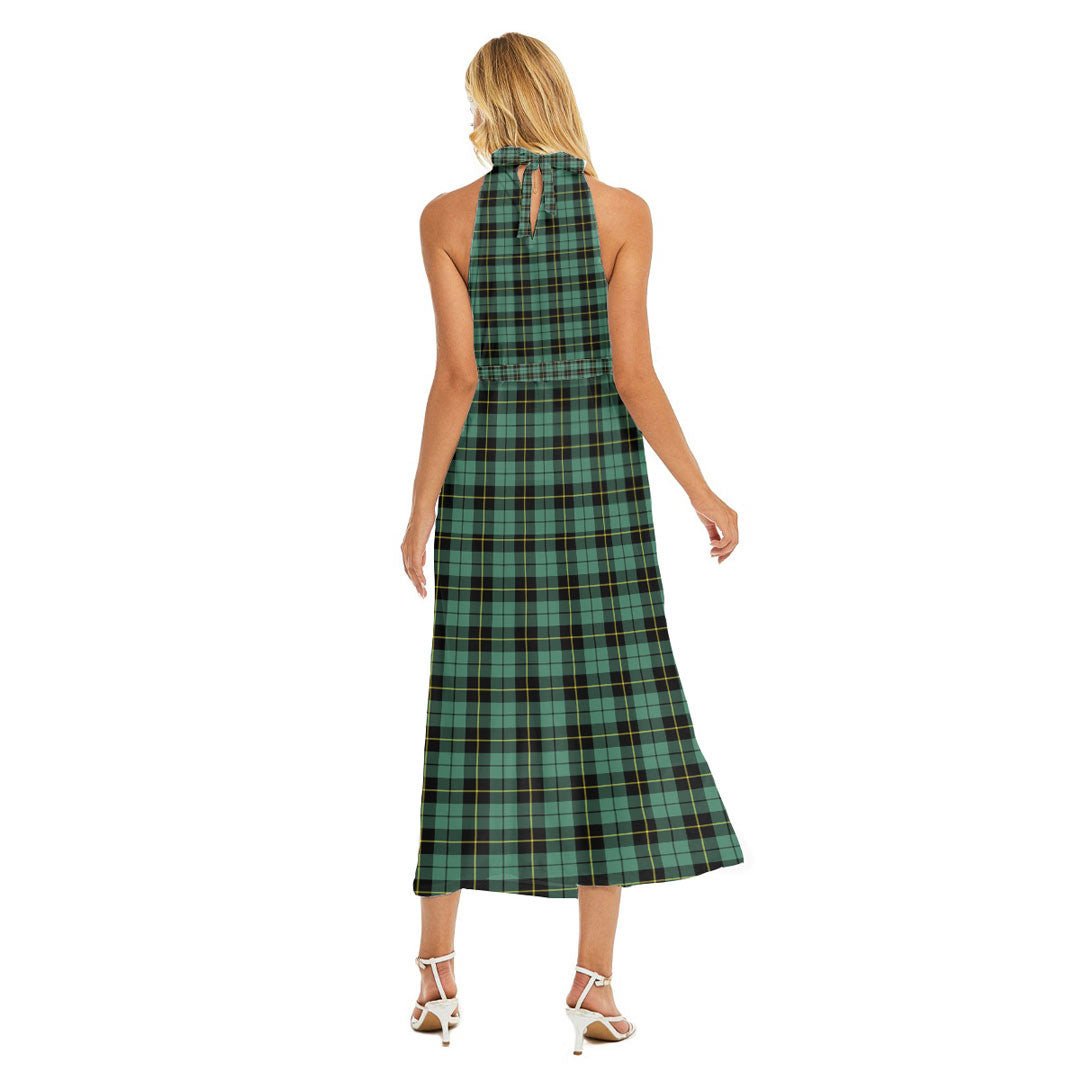 Wallace Hunting Ancient Tartan Crest Wrap Hem Belted Halter Dress