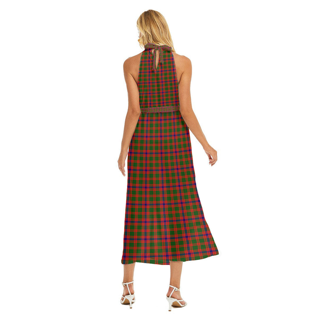 Skene Modern Tartan Plaid Wrap Hem Belted Halter Dress