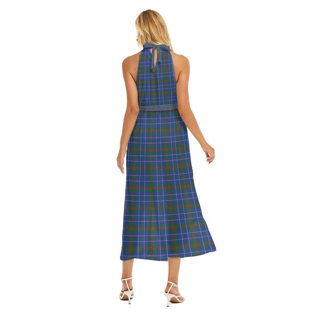 Edmonstone Tartan Crest Wrap Hem Belted Halter Dress