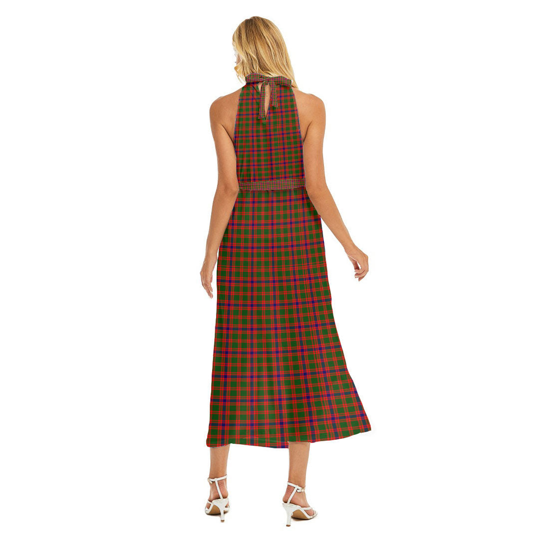 Skene Modern Tartan Crest Wrap Hem Belted Halter Dress