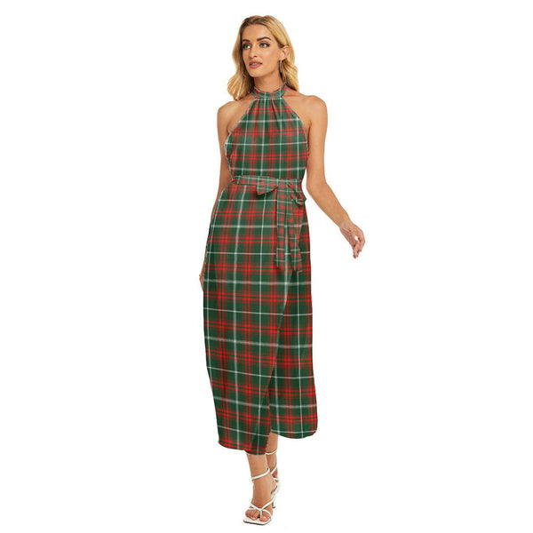 Princess Margaret Tartan Plaid Wrap Hem Belted Halter Dress