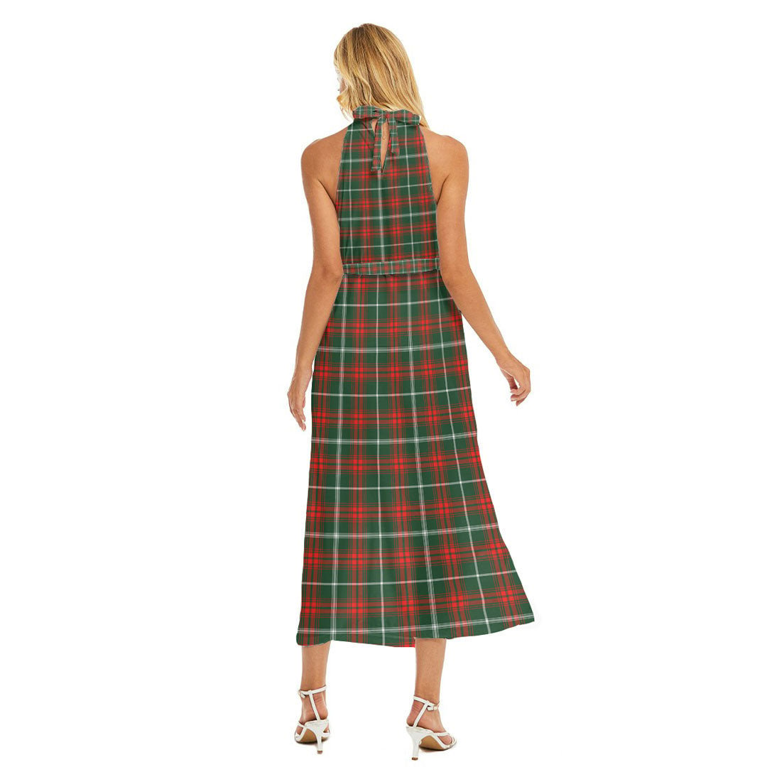 Princess Margaret Tartan Plaid Wrap Hem Belted Halter Dress