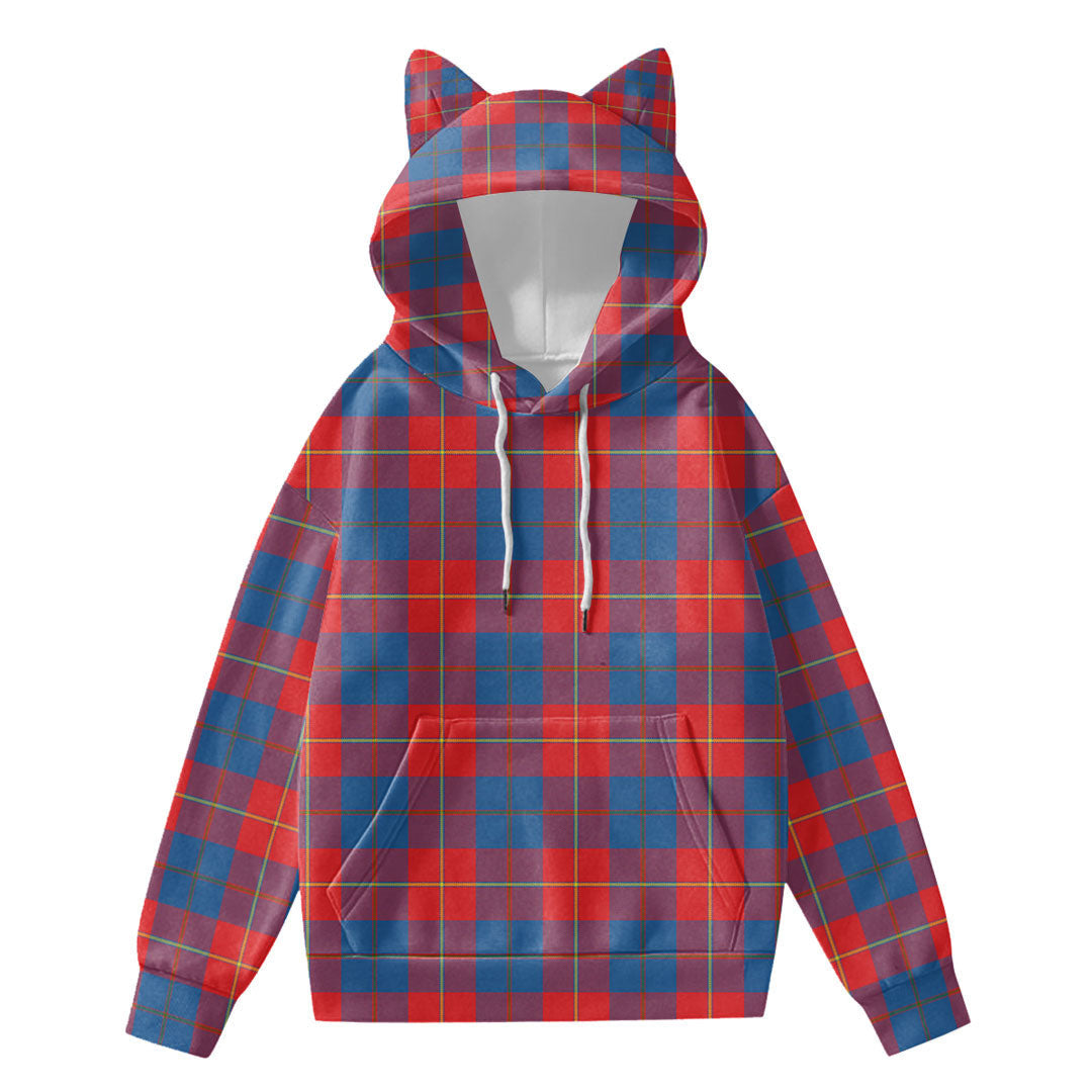 Galloway Red Tartan Plaid Hoodie Decorative Ears