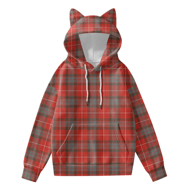 Fraser Weathered Tartan Plaid Hoodie Decorative Ears