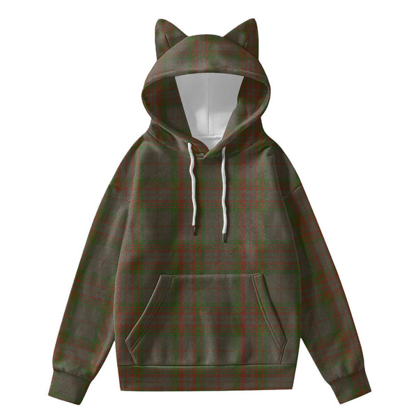 Gray Tartan Plaid Hoodie Decorative Ears