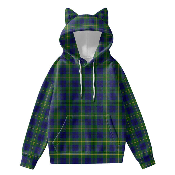 Johnston Modern Tartan Plaid Hoodie Decorative Ears