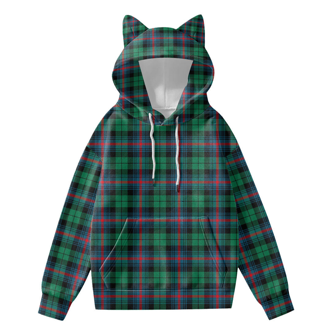 Urquhart Broad Red Ancient Tartan Plaid Hoodie Decorative Ears