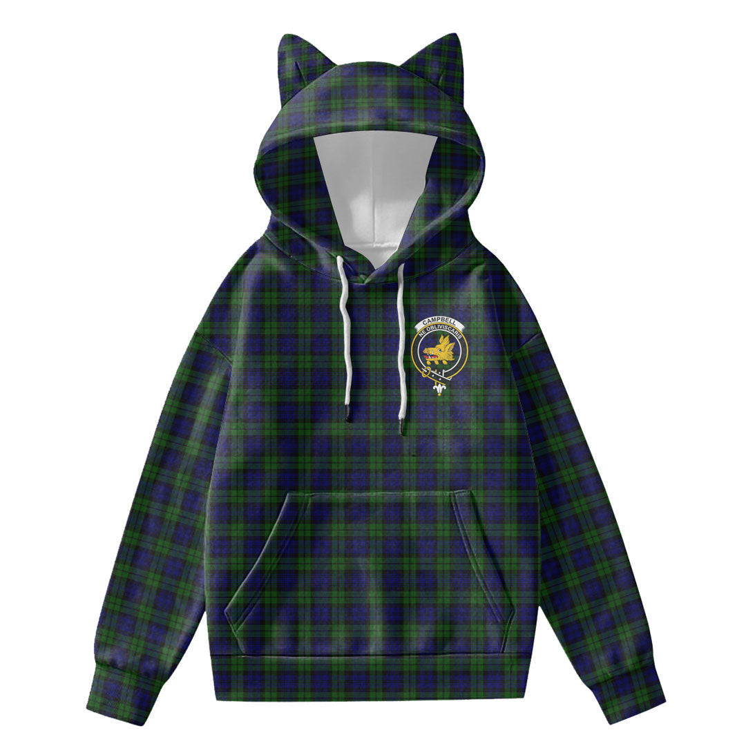 Campbell Modern Tartan Crest Hoodie Decorative Ears