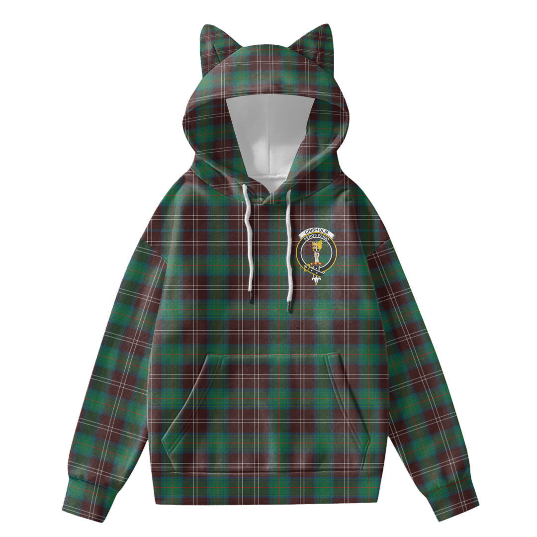 Chisholm Hunting Ancient Tartan Crest Hoodie Decorative Ears