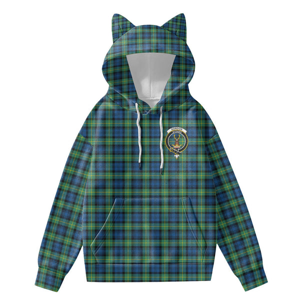 Gordon Ancient Tartan Crest Hoodie Decorative Ears