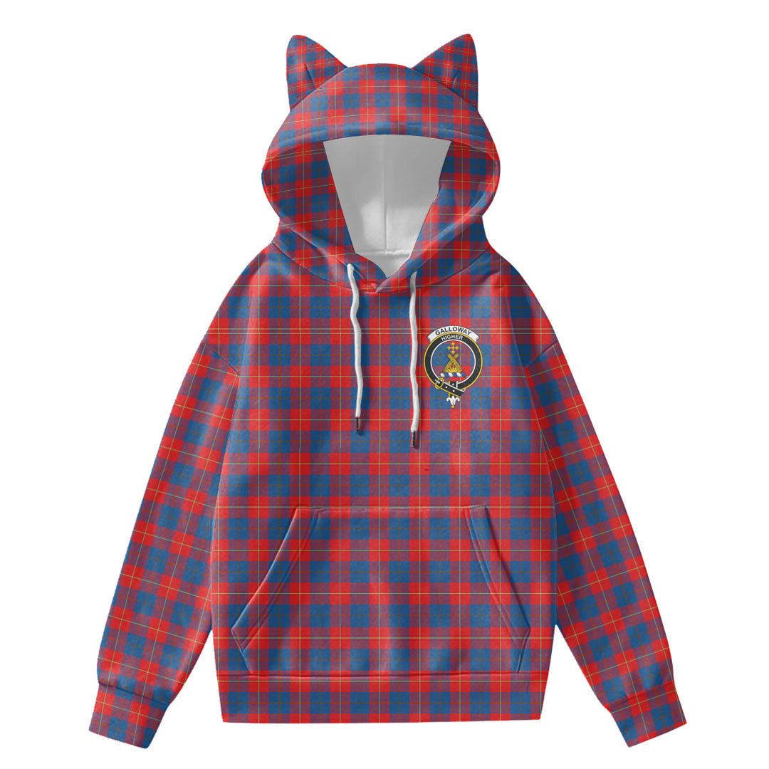 Galloway Red Tartan Crest Hoodie Decorative Ears