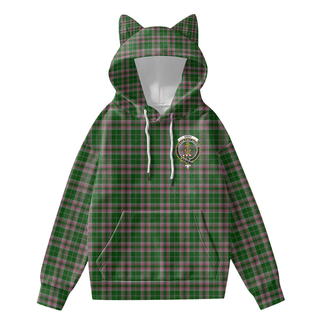 Gray Hunting Tartan Crest Hoodie Decorative Ears