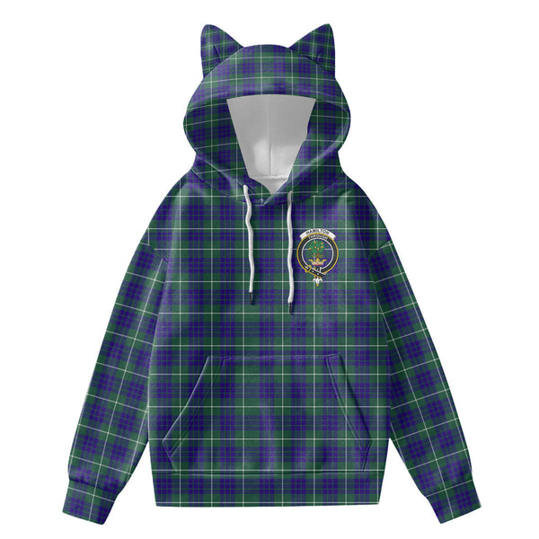 Hamilton Hunting Modern Tartan Crest Hoodie Decorative Ears