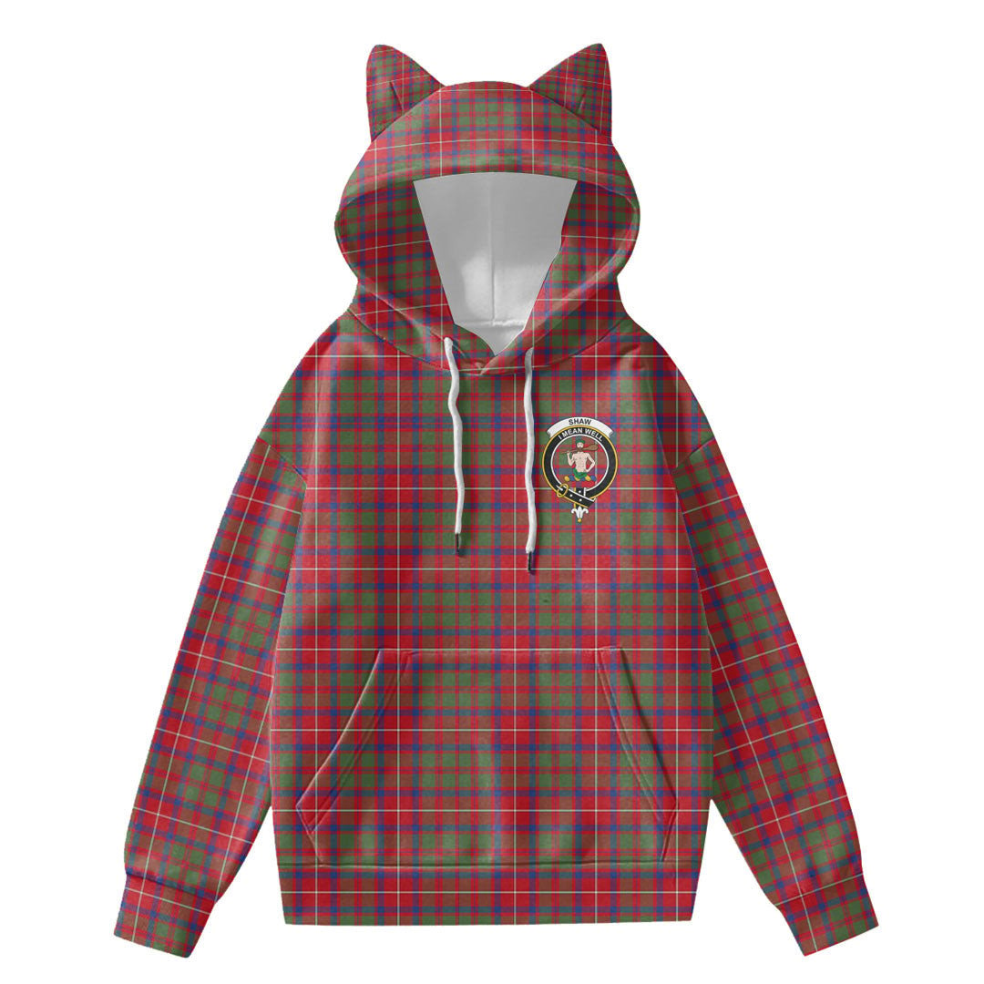 Shaw Red Modern Tartan Crest Hoodie Decorative Ears