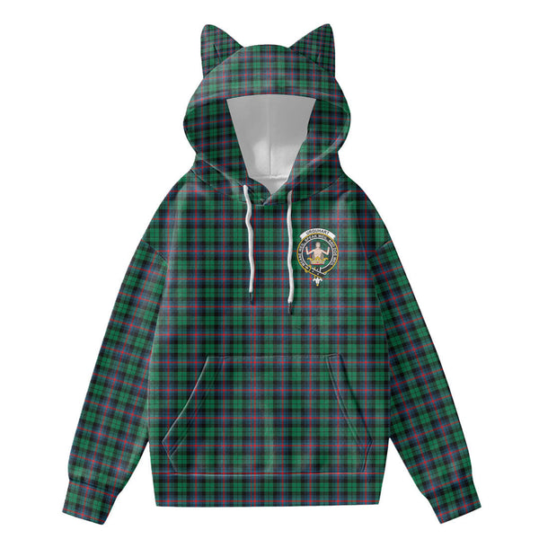 Urquhart Broad Red Ancient Tartan Crest Hoodie Decorative Ears