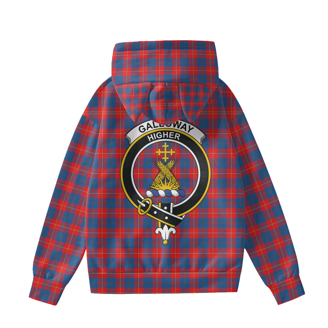 Galloway Red Tartan Crest Hoodie Decorative Ears