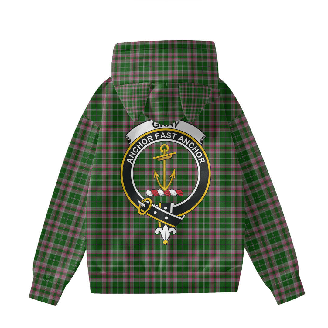 Gray Hunting Tartan Crest Hoodie Decorative Ears