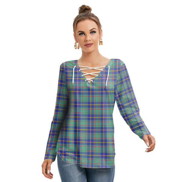 US Marine Tartan Plaid Long Sleeve Neckline Tie Sweatshirt