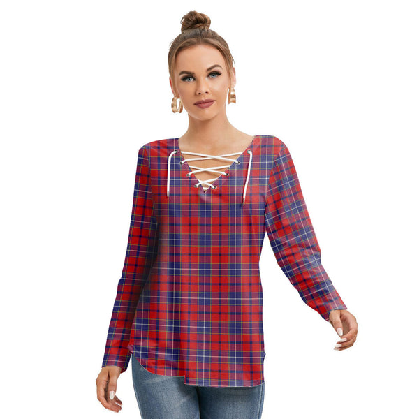 Wishart Dress Tartan Plaid Long Sleeve Neckline Tie Sweatshirt