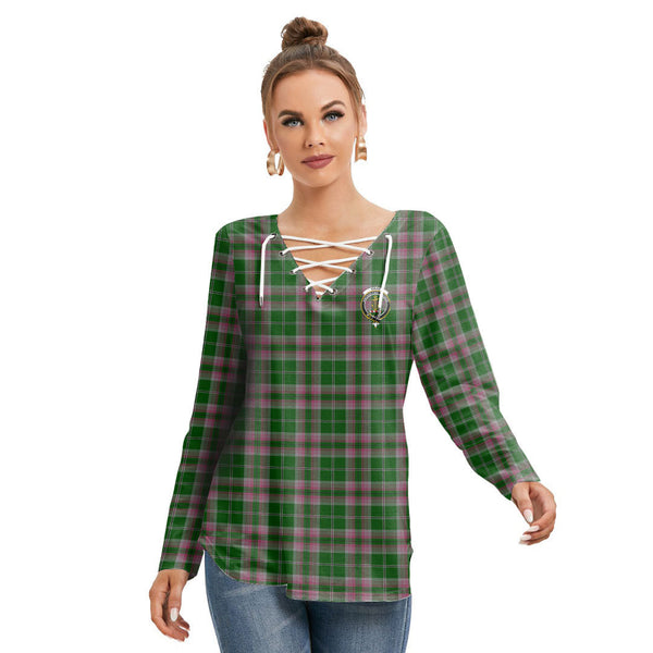 Gray Hunting Tartan Crest Long Sleeve Neckline Tie Sweatshirt