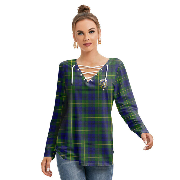 Johnston Modern Tartan Crest Long Sleeve Neckline Tie Sweatshirt