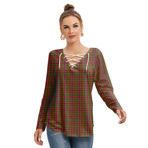 Skene Modern Tartan Plaid Long Sleeve Neckline Tie Sweatshirt