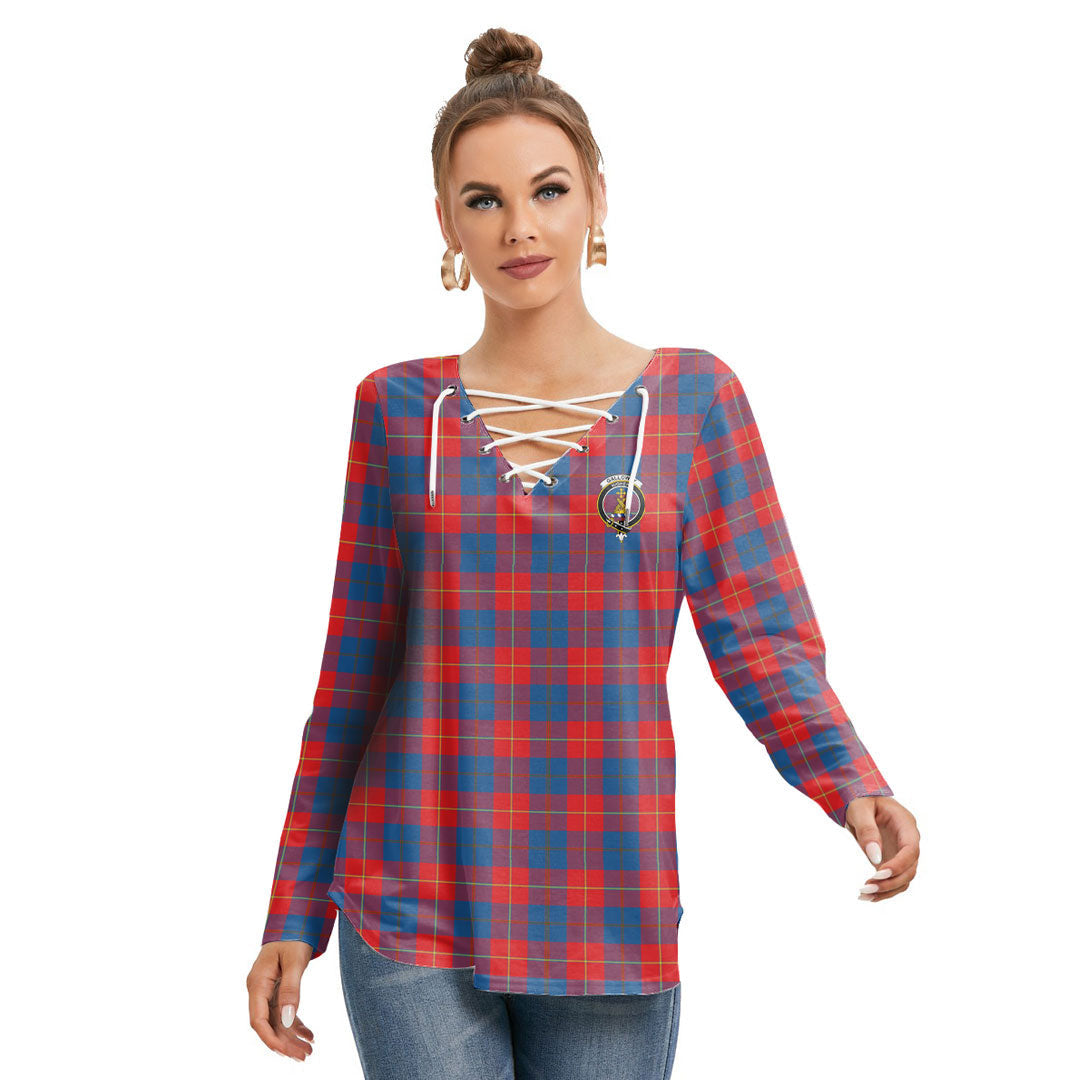 Galloway Red Tartan Crest Long Sleeve Neckline Tie Sweatshirt