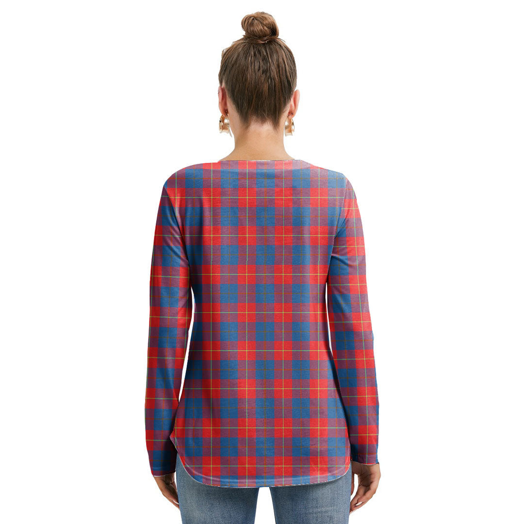 Galloway Red Tartan Crest Long Sleeve Neckline Tie Sweatshirt