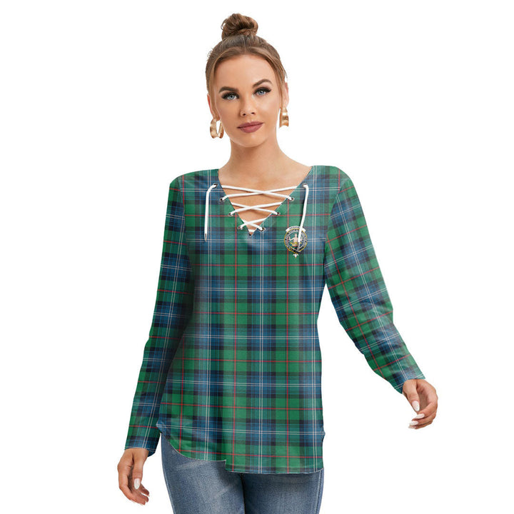 Urquhart Ancient Tartan Crest Long Sleeve Neckline Tie Sweatshirt