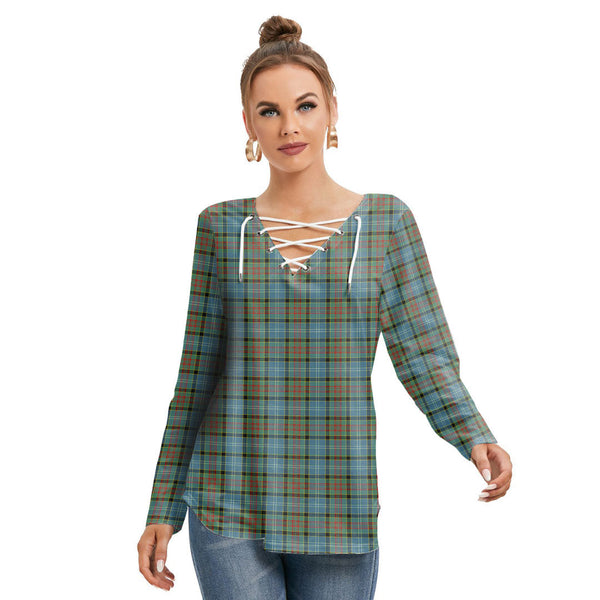 Paisley District Tartan Plaid Long Sleeve Neckline Tie Sweatshirt