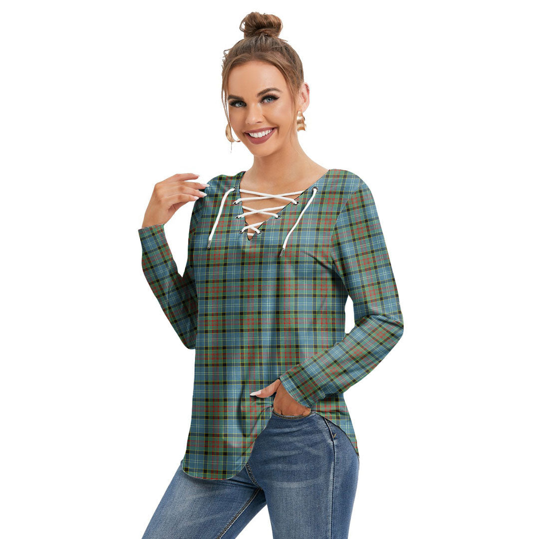 Paisley District Tartan Plaid Long Sleeve Neckline Tie Sweatshirt