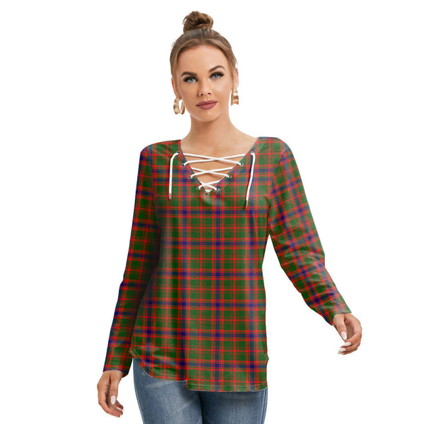 Nithsdale District Tartan Plaid Long Sleeve Neckline Tie Sweatshirt