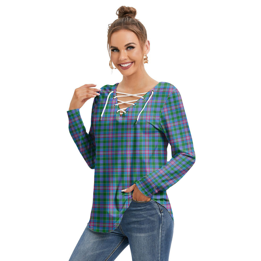 Pitcairn Hunting Tartan Plaid Long Sleeve Neckline Tie Sweatshirt