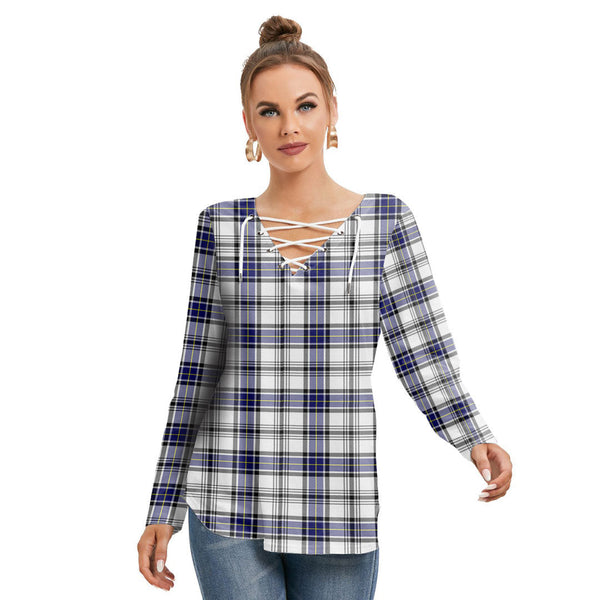 Hannay Modern Tartan Plaid Long Sleeve Neckline Tie Sweatshirt