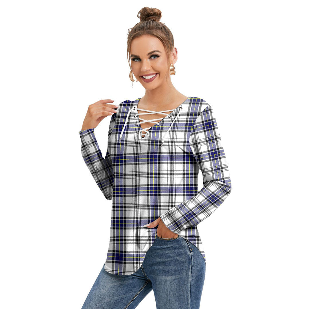 Hannay Modern Tartan Plaid Long Sleeve Neckline Tie Sweatshirt