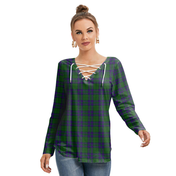 Lockhart Modern Tartan Plaid Long Sleeve Neckline Tie Sweatshirt