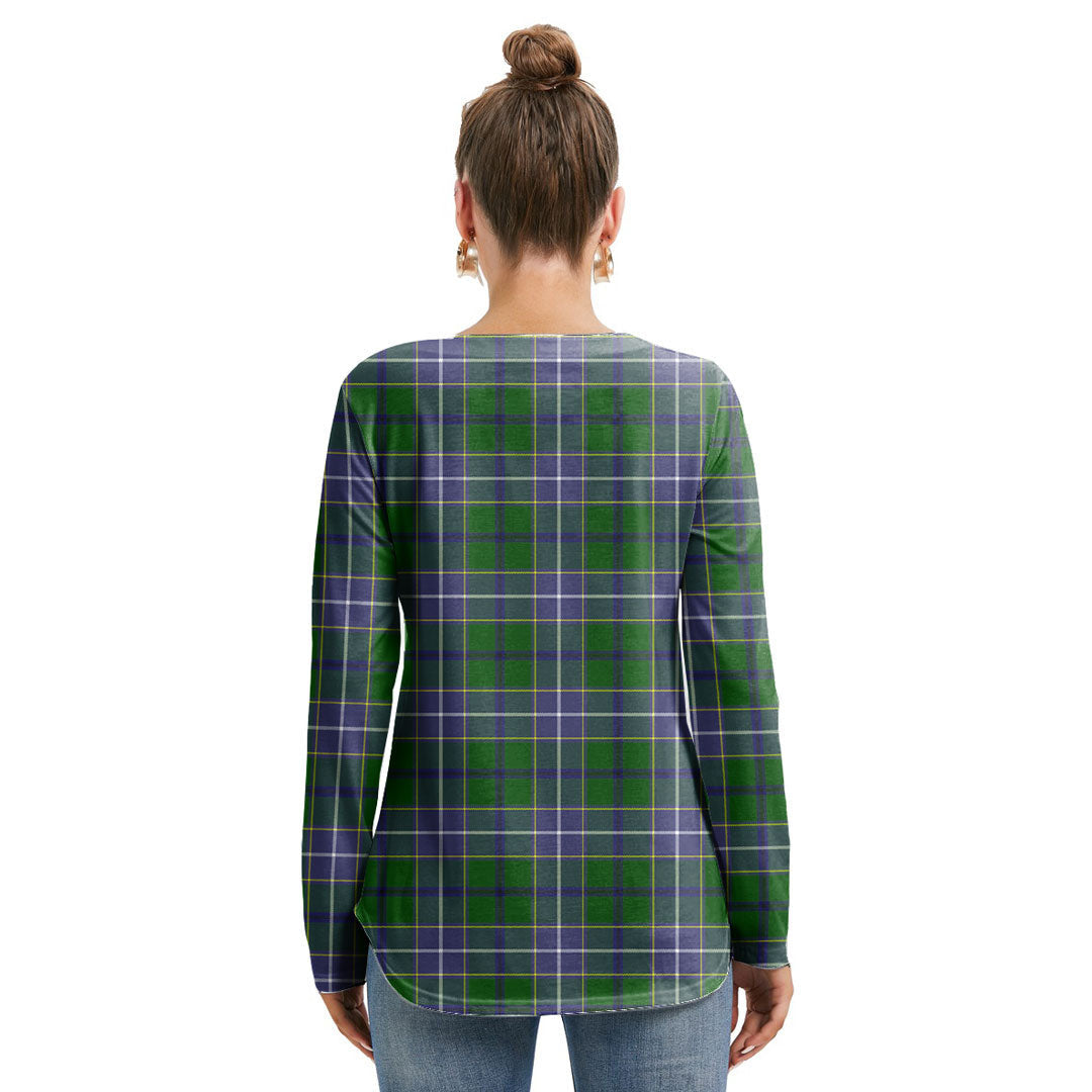 Wishart Hunting Modern Tartan Crest Long Sleeve Neckline Tie Sweatshirt