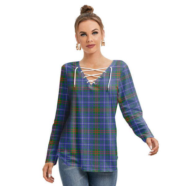 Edmonstone Tartan Plaid Long Sleeve Neckline Tie Sweatshirt