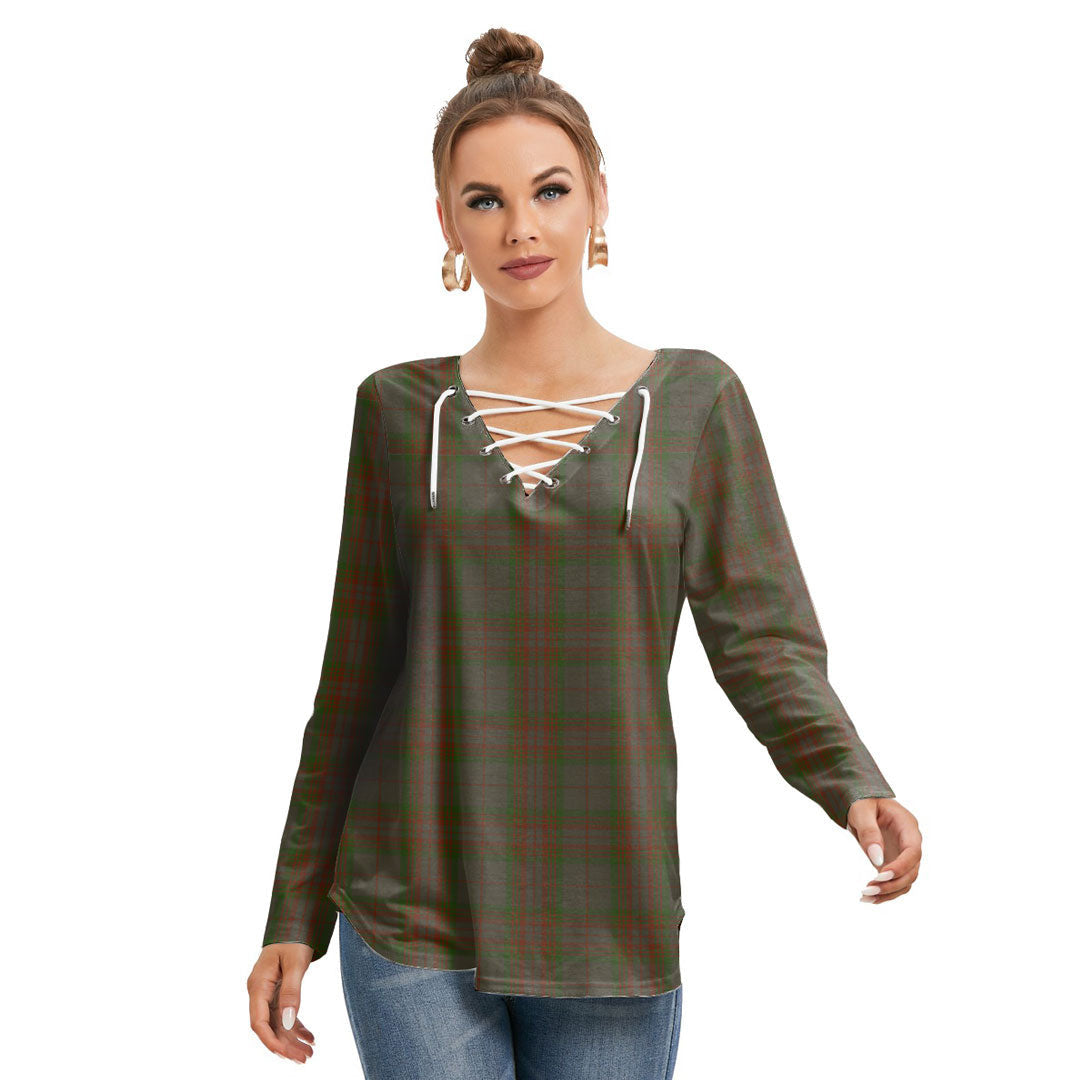 Gray Tartan Plaid Long Sleeve Neckline Tie Sweatshirt