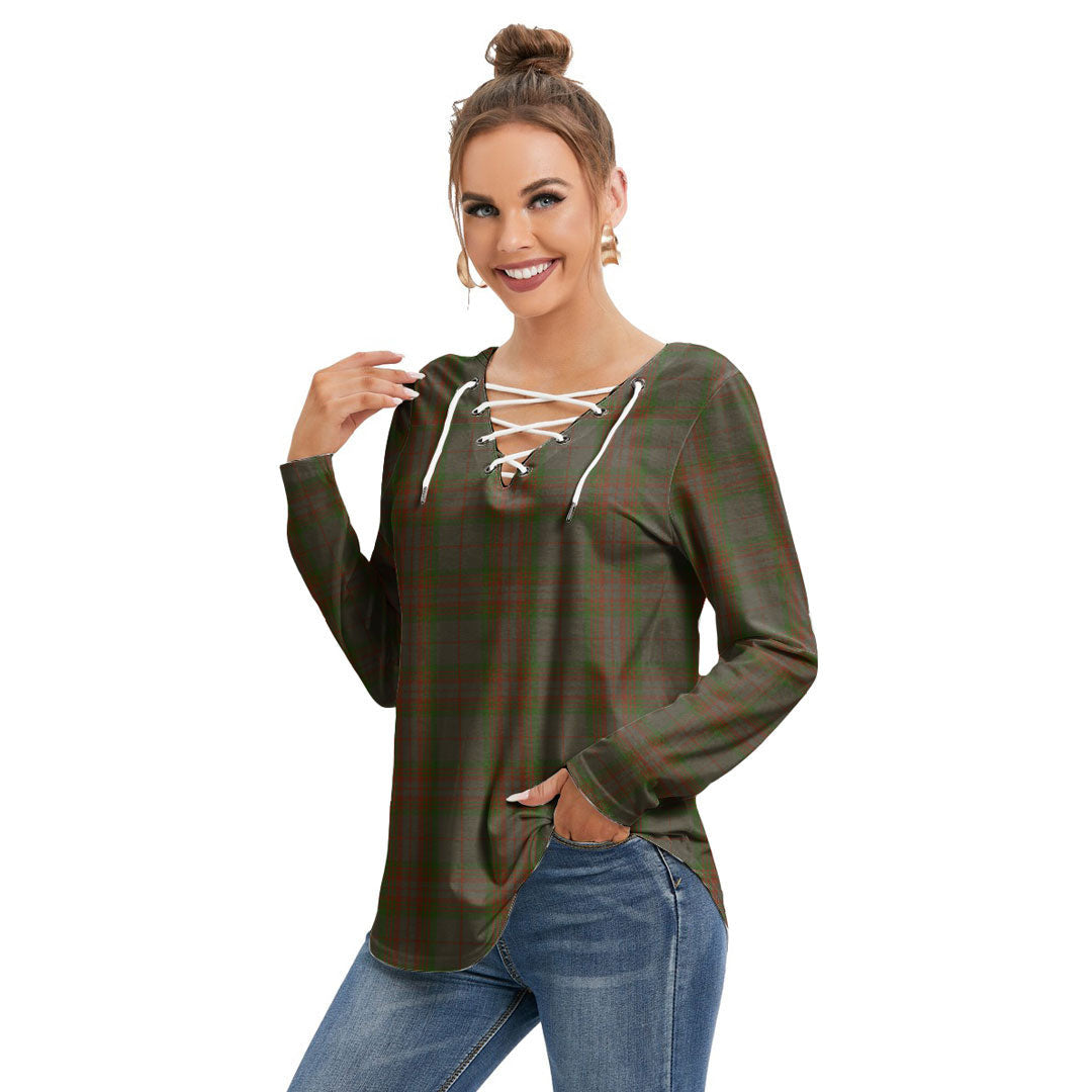 Gray Tartan Plaid Long Sleeve Neckline Tie Sweatshirt