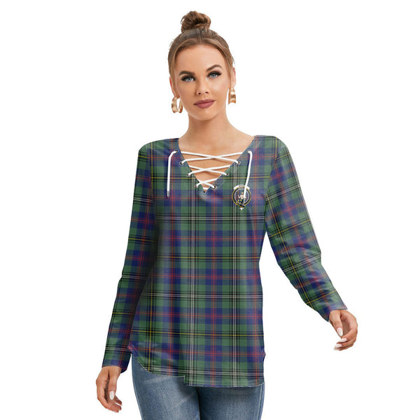 Wood Modern Tartan Crest Long Sleeve Neckline Tie Sweatshirt