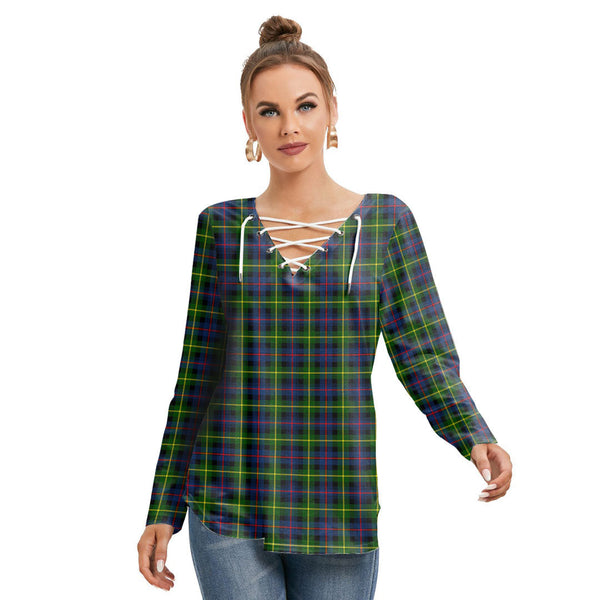 Farquharson Modern Tartan Plaid Long Sleeve Neckline Tie Sweatshirt