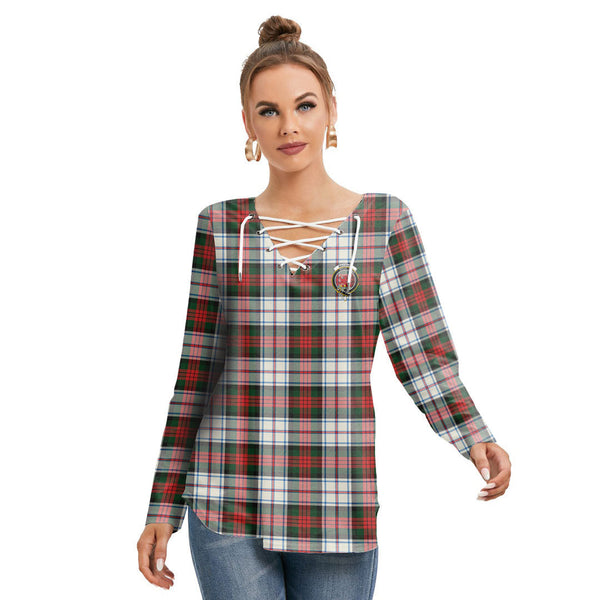 MacDuff Dress Modern Tartan Crest Long Sleeve Neckline Tie Sweatshirt