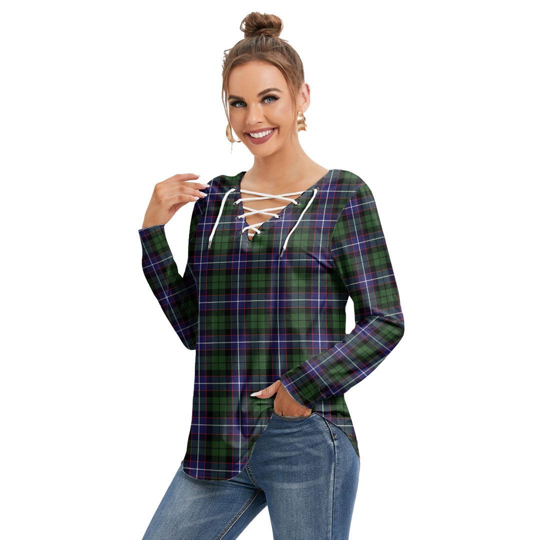 Galbraith Modern Tartan Plaid Long Sleeve Neckline Tie Sweatshirt