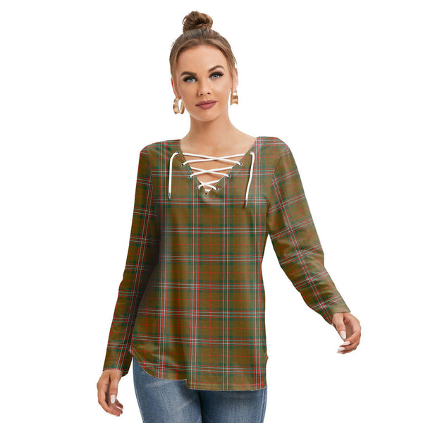 SCOTT BROWN MODERN Tartan Plaid Long Sleeve Neckline Tie Sweatshirt