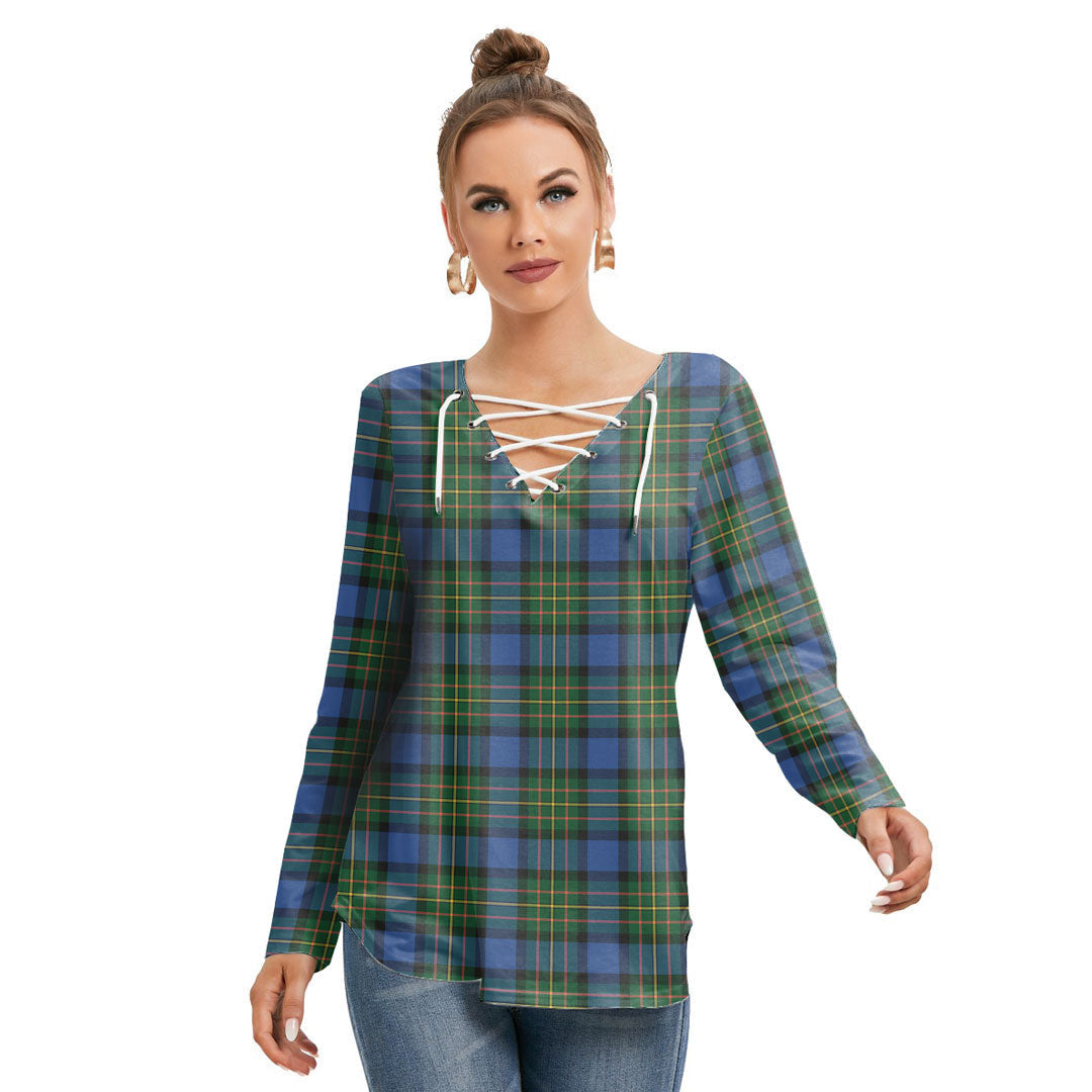 MacLaren Ancient Tartan Plaid Long Sleeve Neckline Tie Sweatshirt