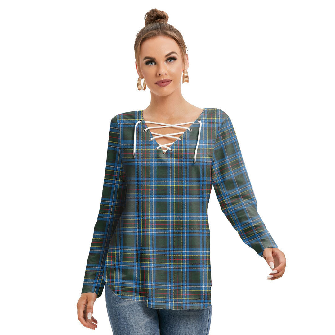 Cockburn Modern Tartan Plaid Long Sleeve Neckline Tie Sweatshirt